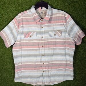Eddie Bauer Mens XL Button Down Shirt Short Sleeve Striped Casual Top‎